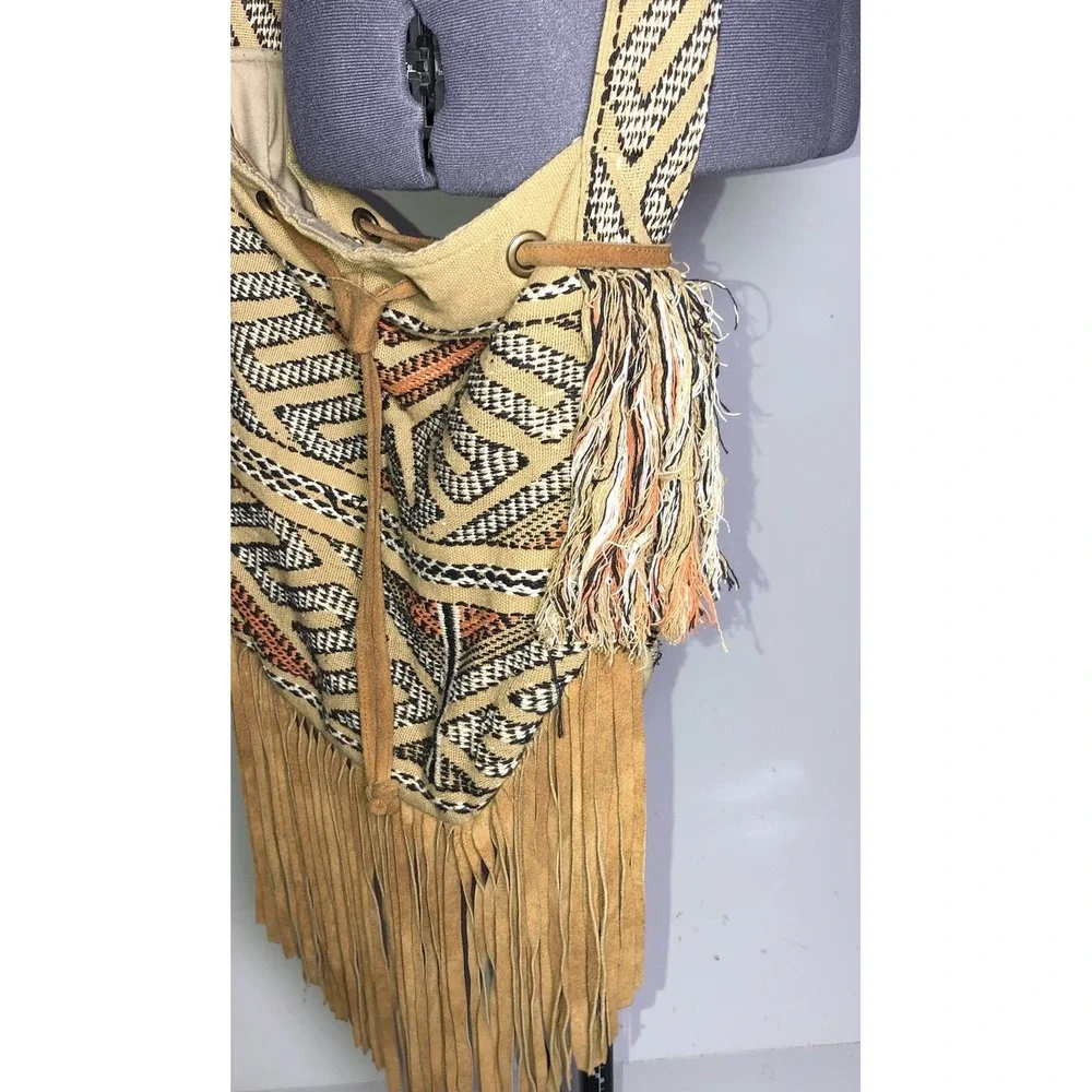 Vtg Y2K Boho Crossbody Bag Fringe Woven Festival Coachella Tribal a+p Denim - Picture 10 of 16